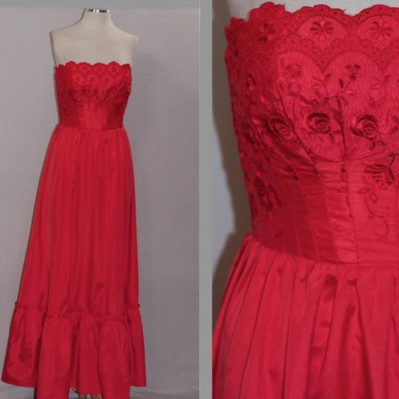 Red Floral Halter Gown - Picture 2 of 12